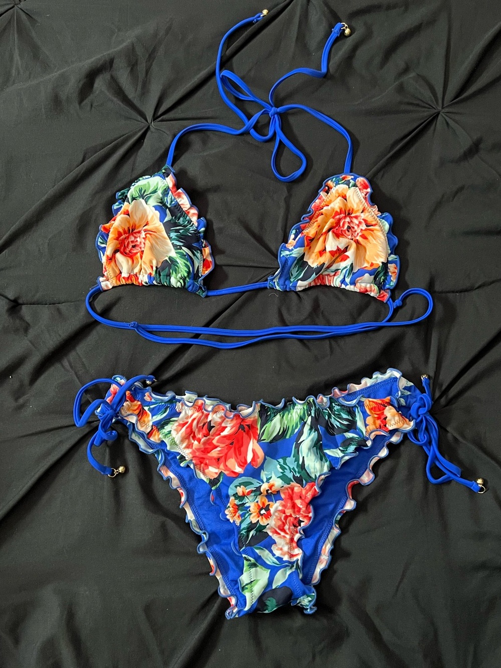 Abercrombie & Fitch Royal Blue Floral Ruffle Bikini Top